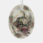 Steam Train Through Snowy Pines  ガラスオーナメント (正面右)