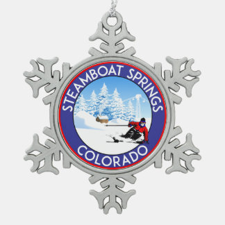 Steamboat Springsコロラド州のスキースキー山 スノーフレークピューターオーナメント