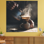 Steaming Ceramic Pour Over キャンバスプリント (インサイチュ (リビング))