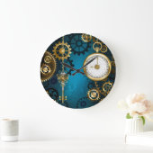 Steampnターコイズ背景(ギア) ラージ壁時計 (ホーム)