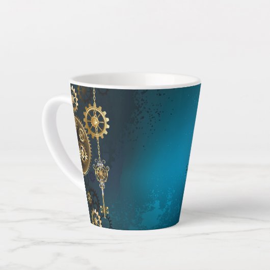 Steampunターコイズの背景(ギア) カフェラテマグ (左アングル)