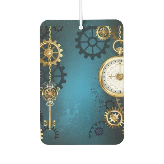 Steampunターコイズの背景(ギア) カーエアーフレッシュナー (正面)