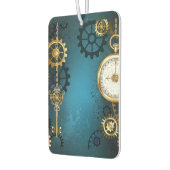 Steampunターコイズの背景(ギア) カーエアーフレッシュナー (左)