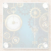 Steampunターコイズの背景(ギア) ガラスコースター (裏面)