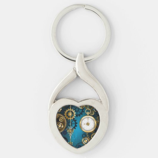 Steampunターコイズの背景(ギア) キーホルダー (正面)