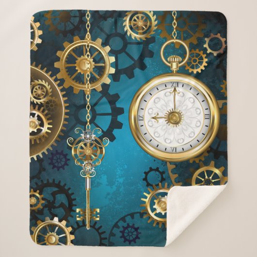 Steampunターコイズの背景(ギア) シェルパブランケット (正面)