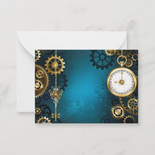 Steampunターコイズの背景(ギア) ノートカード (正面)