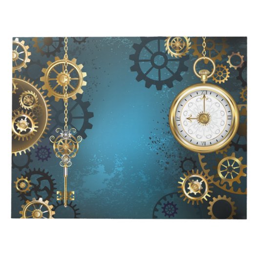 Steampunターコイズの背景(ギア) ノートパッド (正面)