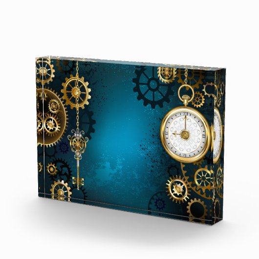 Steampunターコイズの背景(ギア) フォトブロック (右)