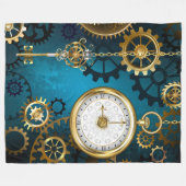 Steampunターコイズの背景(ギア) フリースブランケット (正面(横))
