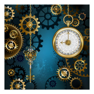 Steampunターコイズの背景(ギア) ポスター