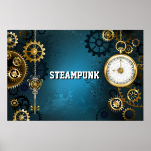 Steampunターコイズの背景(ギア) ポスター
