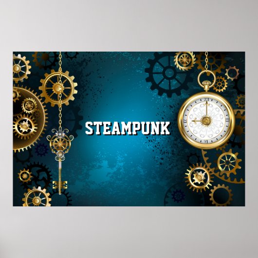 Steampunターコイズの背景(ギア) ポスター (正面)
