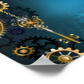 Steampunターコイズの背景(ギア) ポスター (角)