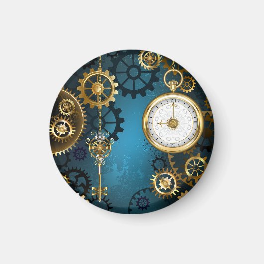 Steampunターコイズの背景(ギア) マグネット (正面)