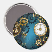 Steampunターコイズの背景(ギア) マグネット (正面/裏面)