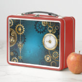 Steampunターコイズの背景(ギア) メタルランチボックス (インサイチュ)