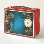 Steampunターコイズの背景(ギア) メタルランチボックス (裏面)