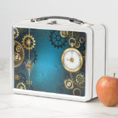 Steampunターコイズの背景(ギア) メタルランチボックス (インサイチュ)