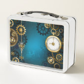 Steampunターコイズの背景(ギア) メタルランチボックス (裏面)