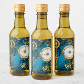 Steampunターコイズの背景(ギア) ワインラベル (ボトル)