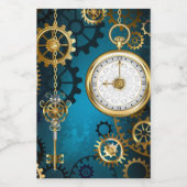 Steampunターコイズの背景(ギア) ワインラベル (シングルラベル)