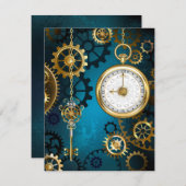 Steampunターコイズの背景(ギア) 出欠カード (正面/裏面)