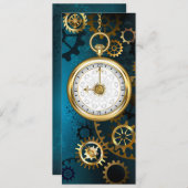 Steampunターコイズの背景(ギア) 招待状 (正面/裏面)