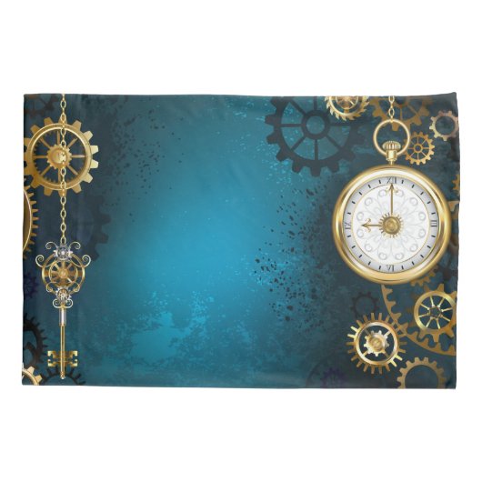 Steampunターコイズの背景(ギア) 枕カバー (裏面)