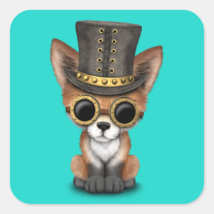 Steampunkのかわいいベビーのアカギツネ スクエアシール