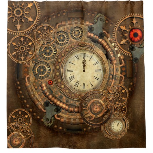 Steampunkのすばらしい時計仕掛け シャワーカーテン (正面)