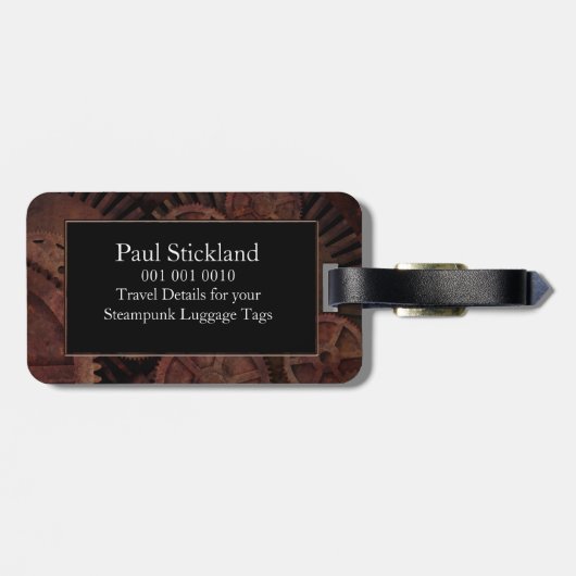 Steampunkのカスタムなギアおよび金ゴールドの贅沢のモノグラム ラゲッジタグ (裏面横)
