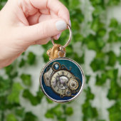 Steampunkのギアおよびトンボのハートのキーホルダー キーホルダー (手)