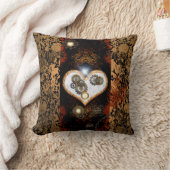 Steampunkのギアおよび時計との美しいハート クッション (ブランケット)