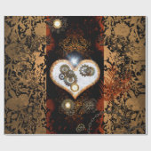 Steampunkのギアおよび時計との美しいハート ラッピングペーパー (フラット)