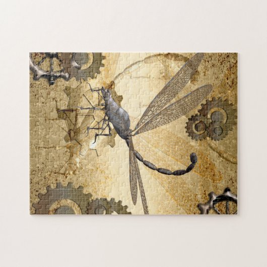 Steampunkのギアを持つ素晴らしい蒸気のトンボ ジグソーパズル (横)