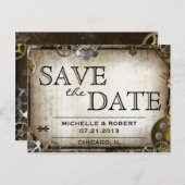 SteampunkのギアビクトリアンはPostCardの日付を保存 案内ポストカード (正面/裏面)