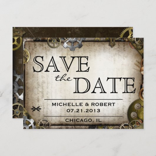 SteampunkのギアビクトリアンはPostCardの日付を保存 案内ポストカード (正面/裏面)