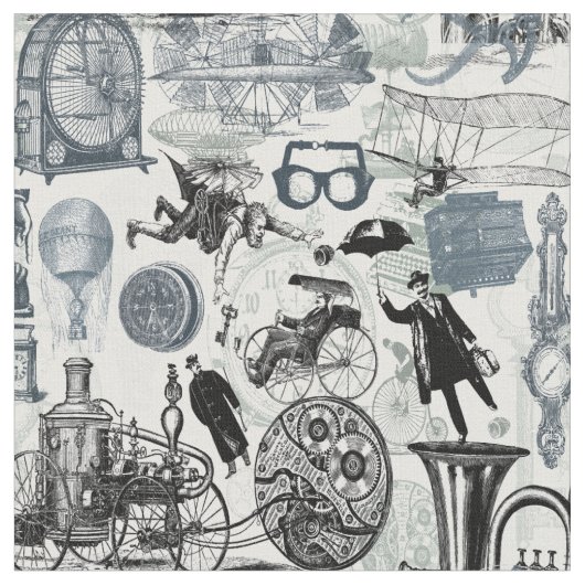 Steampunkのコラージュ#2 -ノベルティの生地 ファブリック (クローズアップ)