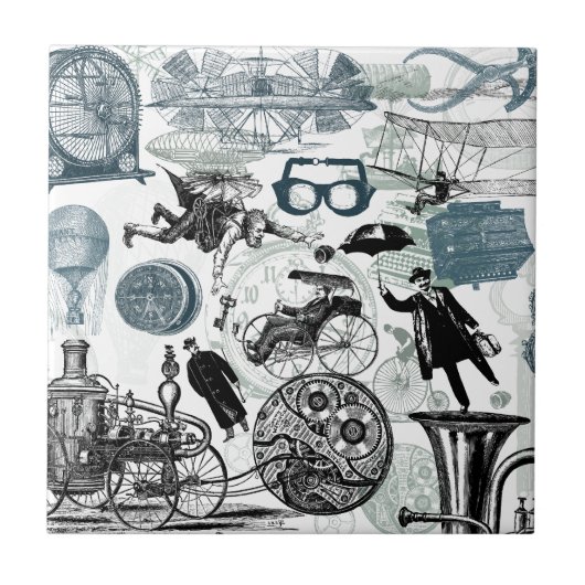 SteampunkのコラージュColorized タイル (正面)