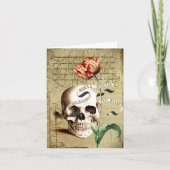Steampunkのスカルの花の書くハロウィンのメッセージカード カード (正面)