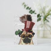 Steampunkのスタイルのシルクハットが付いているパグ ポストカード (スタンド正面)