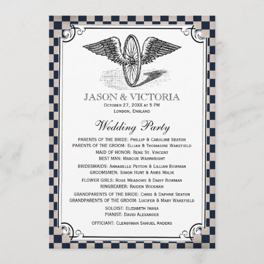 Steampunkのチェッカーボードの結婚式プログラム プログラム (正面)