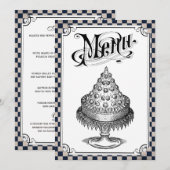 Steampunkのチェッカーボードの結婚式メニューカード メニュー (正面/裏面)