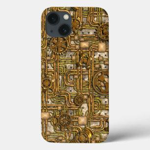 Steampunkのパネル-ギアおよび管-黄銅 iPhone 13ケース