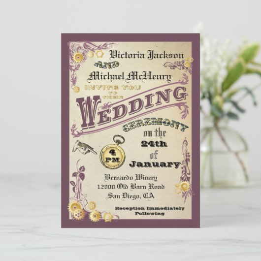 Steampunkのビクトリアンな結婚式招待状 招待状 (スタンド正面)