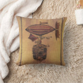 Steampunkのファンタジーの飛行船のオセアニアの娘の旅行 クッション (ブランケット)