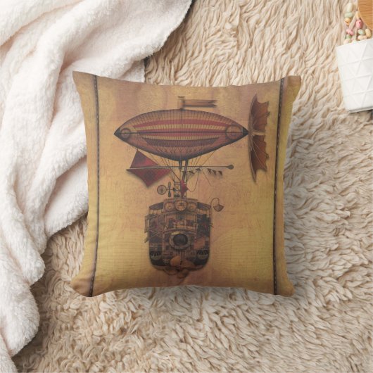 Steampunkのファンタジーの飛行船のオセアニアの娘の旅行 クッション (ブランケット)