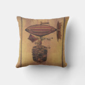 Steampunkのファンタジーの飛行船のオセアニアの娘の旅行 クッション (裏面)