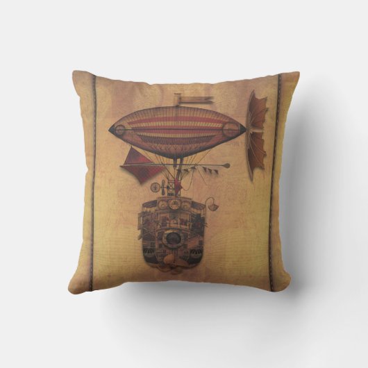 Steampunkのファンタジーの飛行船のオセアニアの娘の旅行 クッション (裏面)